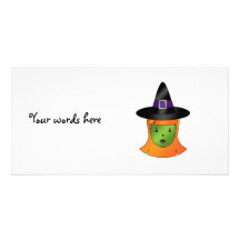 Cute green witch personalized photo card
