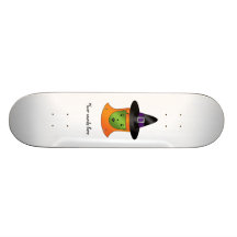 Cute green witch skate deck