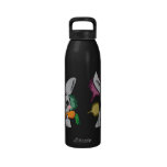 cute grey bunny with carrot water bottles