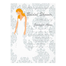 Cute Grey Damask Bridal Shower Invite