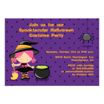 Cute Halloween witch costume party invitation