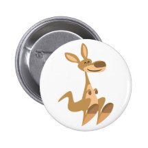 Cute Happy Cartoon Kangaroo  Button Badge