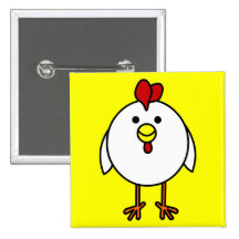 Cute Happy Chicken Pinback Buttons