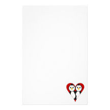 Cute Heart Penguins Custom Stationery