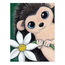 Cute Hedgehog Holding Flower Postcard
