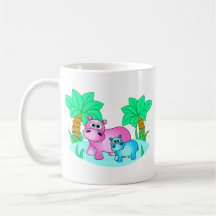 Cute Hippos Mum and Baby Swimming Coffee Mug