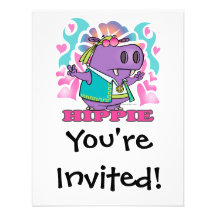 cute hippy hippie hippo cartoon with text custom invitation