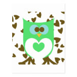 Cute Hoot Owl with Hearts Postcard