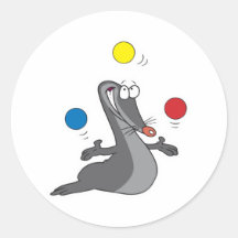 cute juggling seal round sticker