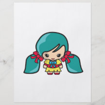 Cute Kawaii Girl Kid With Blue Hair Pigtails Flyer