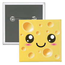 Cute Kawaii Happy Cheese Pinback Button