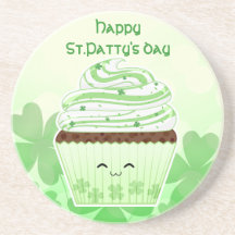 Cute kawaii St Patricks day cupcake Beverage Coasters