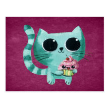 Cute Kitty Cat with Kawaii Cupcake Postcard