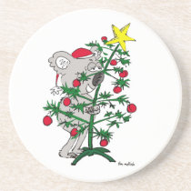 Cute koala bear hugging a Christmas tree coasters