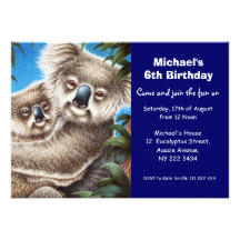 Cute Koala Birthday Party Invitation