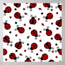Cute Ladybug and Hearts Pattern Print