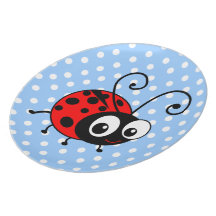 Cute Ladybug Kids plate - blue with white spots
