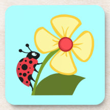 Cute Ladybug on a Yellow Flower Drink Coasters