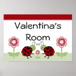 Cute Ladybugs & Flower Art Print Sign Poster