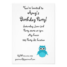 Cute light blue owl personalized invitation