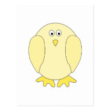 Cute Light Yellow Bird. Cartoon Chick. Postcard
