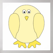 Cute Light Yellow Bird. Cartoon Chick. Poster