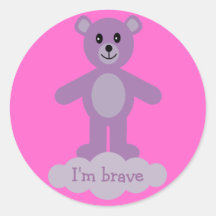 Cute Lilac Teddy Bear I'm Brave Pink Stickers