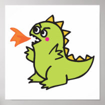cute little green fire dragon monster print