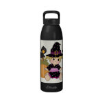 Cute little Halloween witch, purple black dress Drinking Bottle