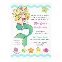 Cute Little Mermaid Custom Invitations