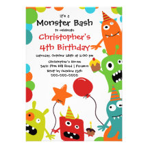 CUTE Little Monster Bash Birthday Party Invitations
