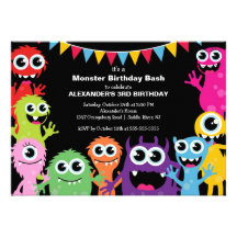CUTE Little Monster Bash Birthday Party Personalised Invites