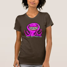 Cute little pink apple octopus in dark shirt