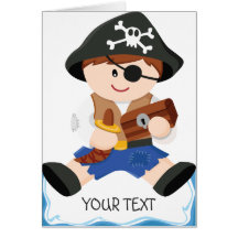 Cute little pirate brown hair greeting cards