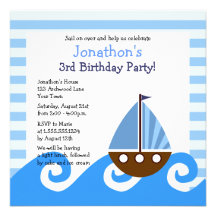 Cute Little Sailboat Blue Birthday Invite 5.25"