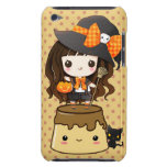 Cute little witch with kawaii flan and black cat barely there iPod cover