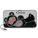 cute lounging black and pink baby bear mini speaker