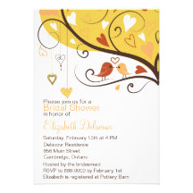 Cute Love Birds Autumn Bridal Shower Invitation