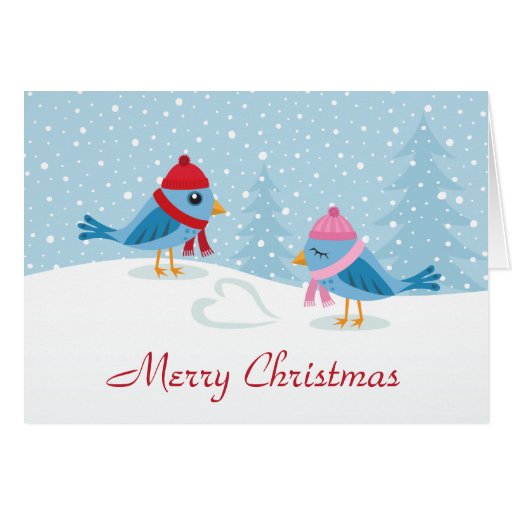 Cute love birds in the snow merry christmas card | Zazzle