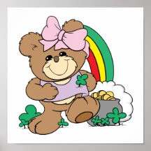 cute luck of the irish st patricks girl teddy bear poster