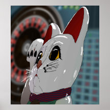 Cute Maneki Neko Cat with Roulette Background Posters