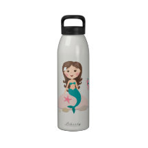 Cute mermaid on rock cartoon custom water bottle