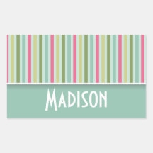 Cute Mint Green & Pink Stripes Rectangular Stickers