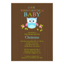 Cute Modern Owl Boys Baby Shower Invitations