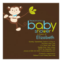 Cute Monkey Boy Baby Shower Invitation