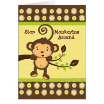 Cute Monkey on Tree Branch Birthday Card