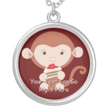 Cute Monkey with Cake Slice Necklace