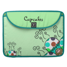 Cute Monster With Cyan And Blue Polkadot Cupcakes Sleeves For MacBooks