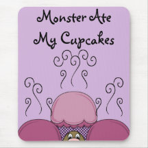 Cute Monster With Pink And Purple Frosted Cupcakes Mouse Pad