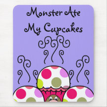 Cute Monster With Pink And Purple Polkadot Cupcake Mousepads